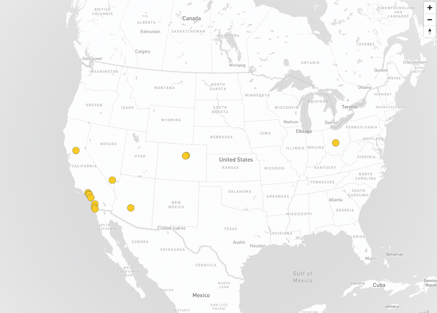 Map of United States showing all Maker Kitchen commercial kitchen locations
